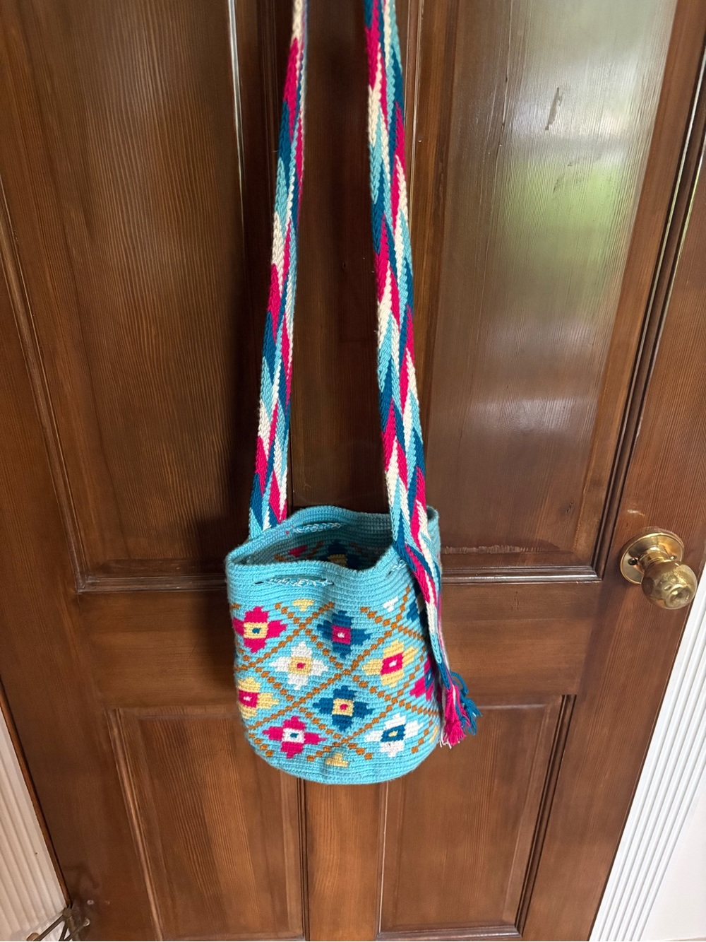 Turquoise Patterned Crochet Crossbody Bag - Unbranded